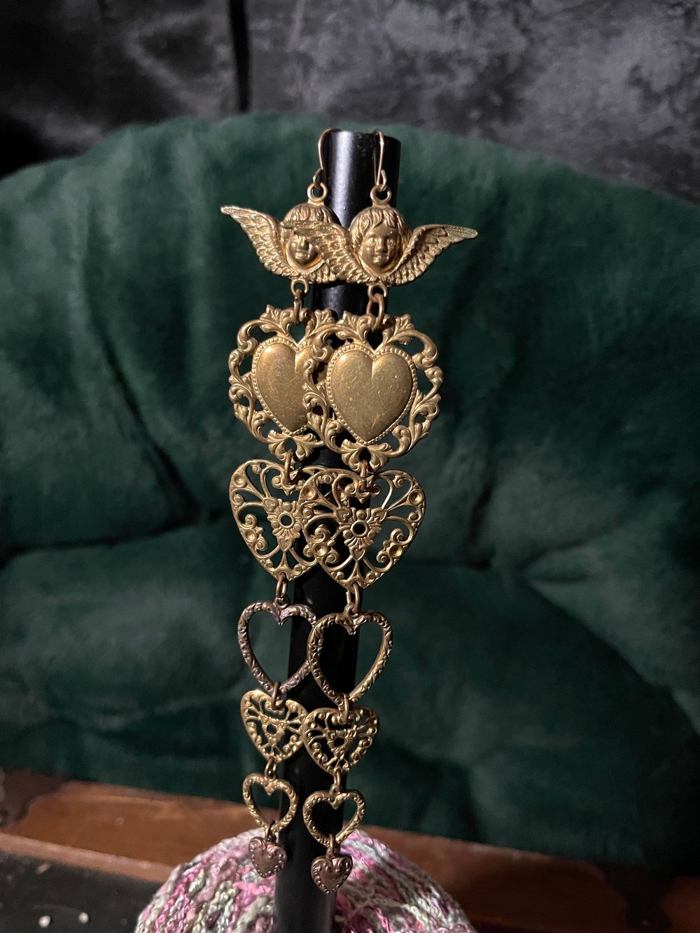 Image of Bronze Cherub Cascading Hearts Earrings