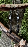 TRIPLE MOON BLACK QUARTZ AND RAINBOW MOONSTONE EARRINGS