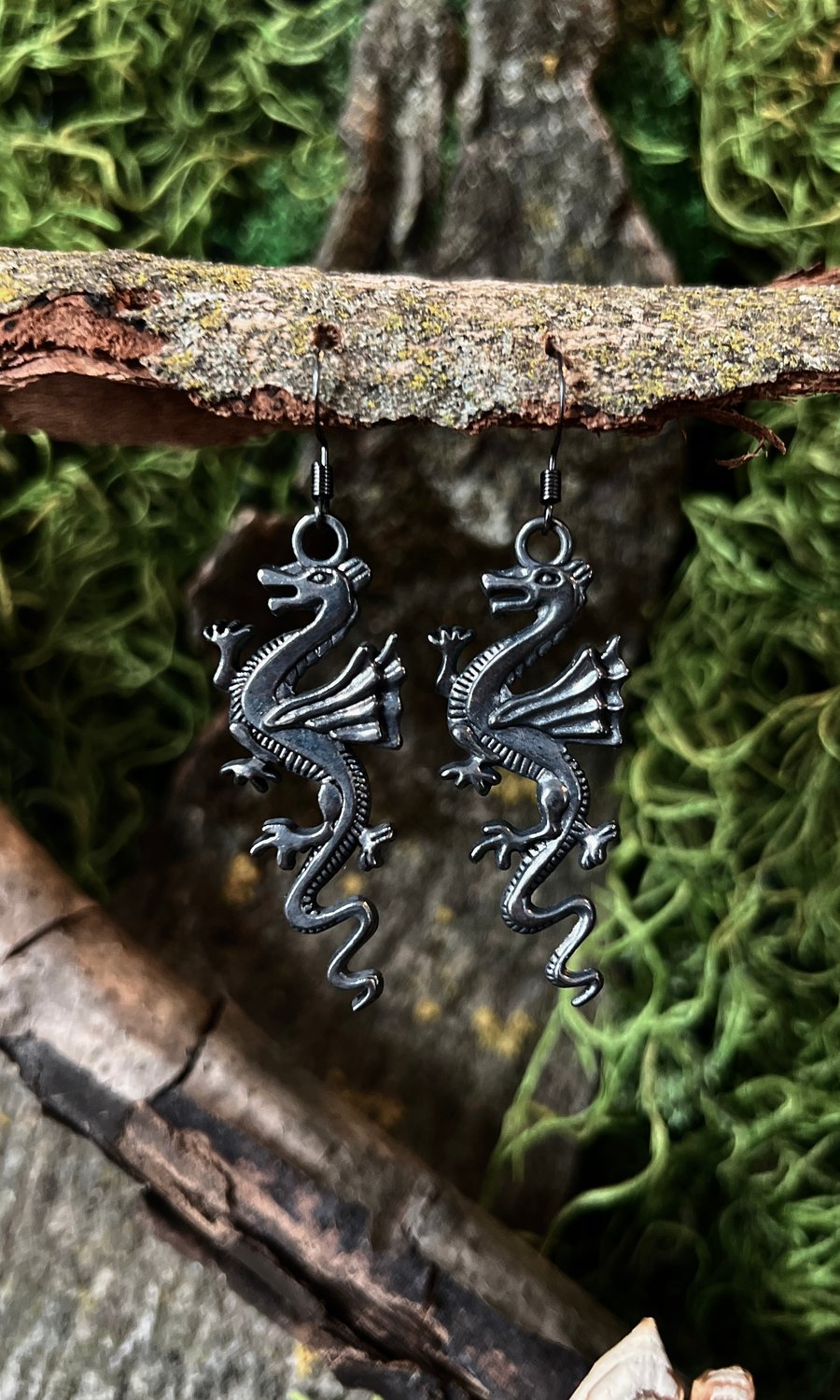 Image of OXIDIZED DRAGON EARRINGS