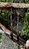 GALVINIZED SWORD EARRINGS WITH BLACK QUARTZ