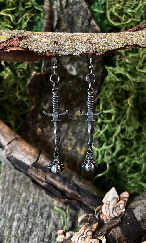 Image of OXIDIZED SWORD AND DRAGON CLAW EARRINGS