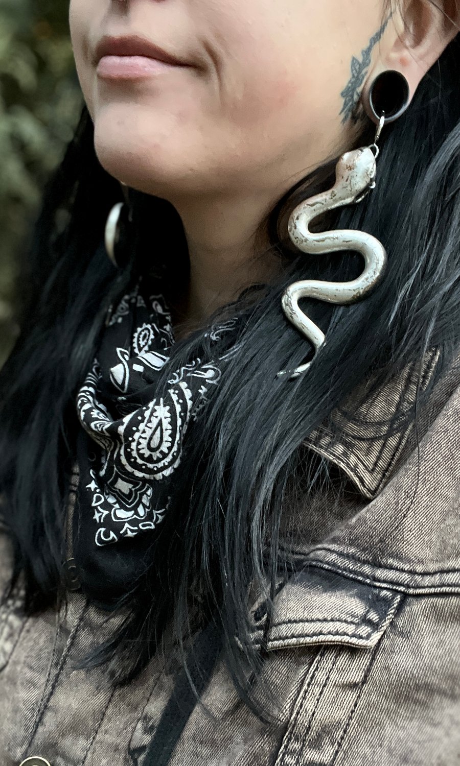 Image of XL DISTRESSED SILVER SERPENT EAR HANGERS