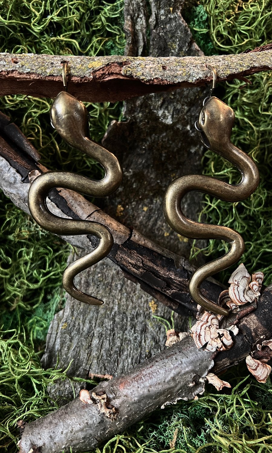 Image of XL DISTRESSED BRONZE SERPENT EAR HANGERS