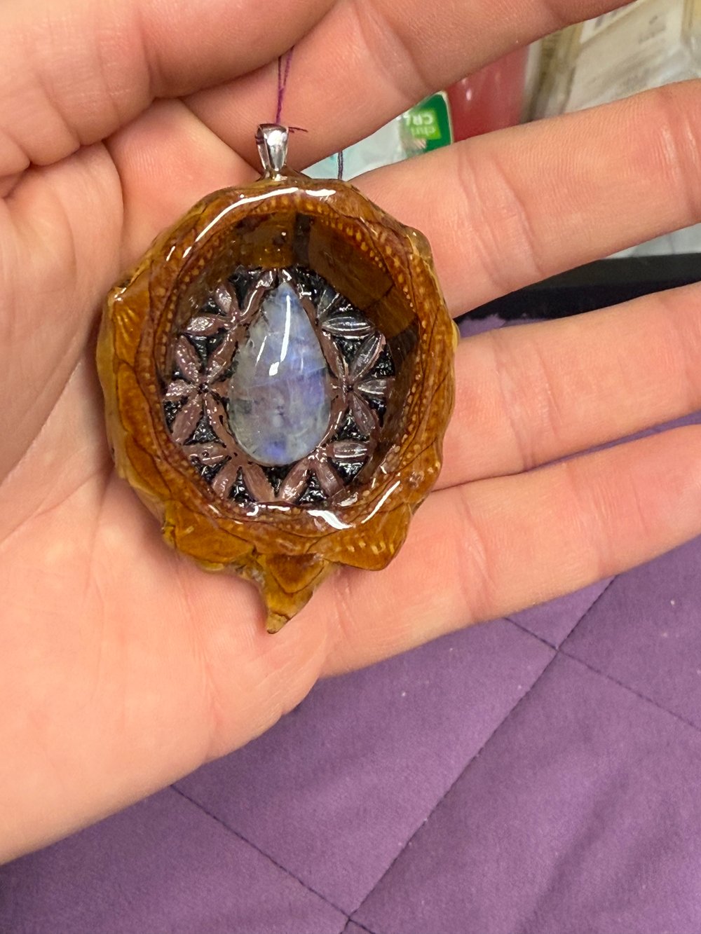 Image of Moonstone and Shungite Charm | Handmade PNW Jewelry | #134