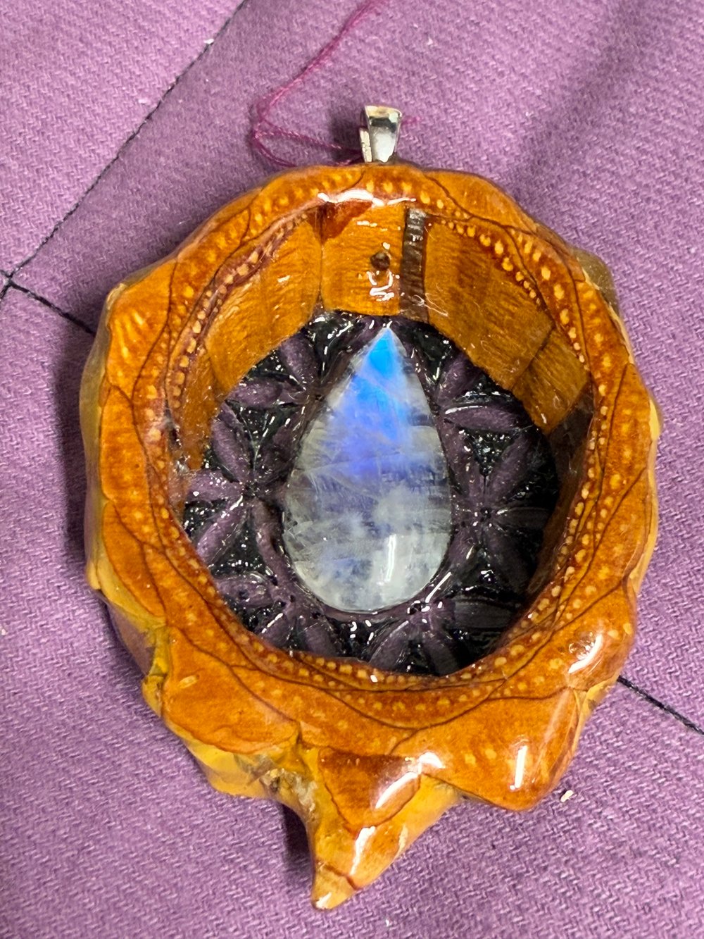 Image of Moonstone and Shungite Charm | Handmade PNW Jewelry | #134