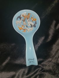 Blue "Woof You" Spoon Rest
