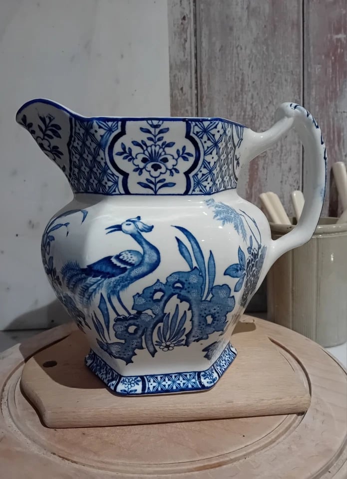 Image of Vintage Blue & White Daffodil Jug Oriental Wood & Sons c.1900