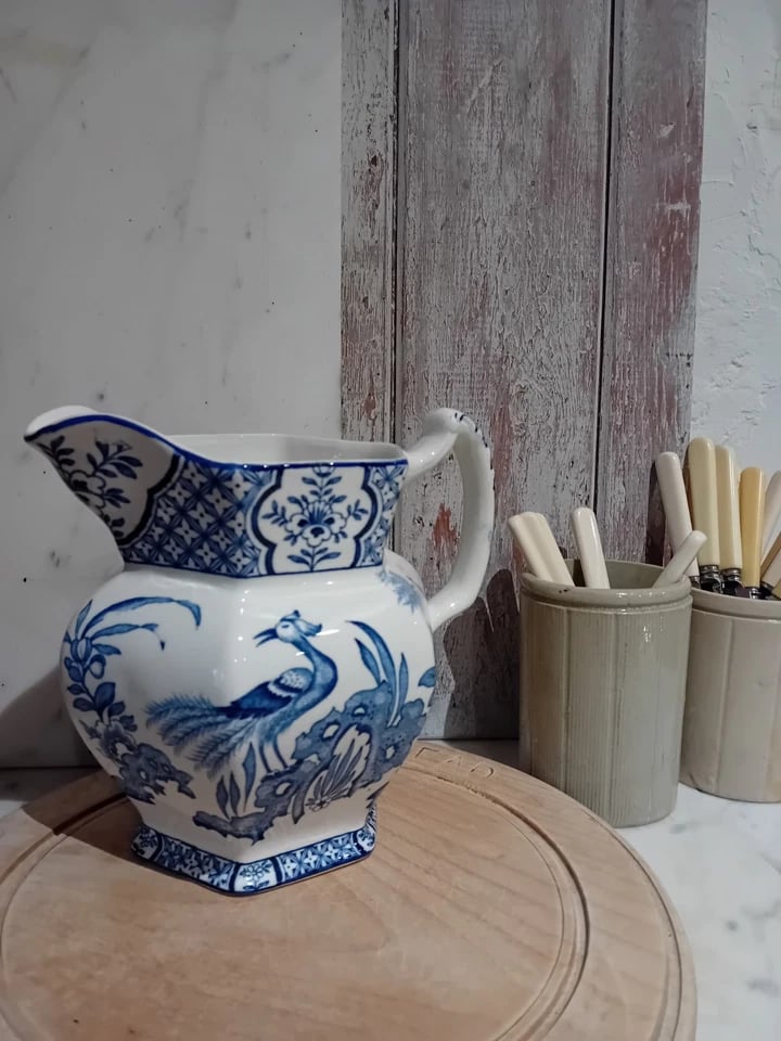 Image of Vintage Blue & White Daffodil Jug Oriental Wood & Sons c.1900