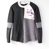 Image 1 of triceratops courtneycourtney patchwork 14/16 long sleeve thick warm thermal waffle knit shirt top