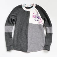 Image 2 of triceratops courtneycourtney patchwork 14/16 long sleeve thick warm thermal waffle knit shirt top