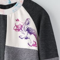 Image 3 of triceratops courtneycourtney patchwork 14/16 long sleeve thick warm thermal waffle knit shirt top