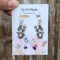 Image 3 of Pearl and Mermaid Earrings | Ocean's Siren Earrings 