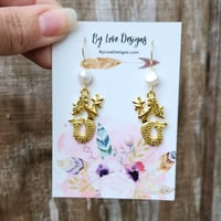 Image 4 of Pearl and Mermaid Earrings | Ocean's Siren Earrings 