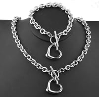 Silver Open Heart Necklace & Bracelet Set