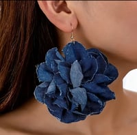 Image 1 of Large Denim Flower Earrings 