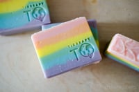 Image 2 of Rainbow Pastel Layer Pride Flag LGBTQ Gay Lesbian Queer Vegan Soap Bar | Scent: Pink Grapefruit