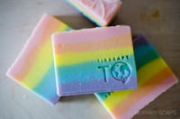 Image 1 of Rainbow Pastel Layer Pride Flag LGBTQ Gay Lesbian Queer Vegan Soap Bar | Scent: Pink Grapefruit