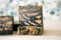 Image 4 of Black Orange Plant-based Soap, Tiger Stipe Exotic Etherial Vegan Bar | Scent: Sandalwood + Cedar 
