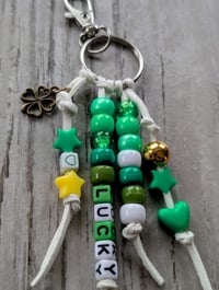 Image 2 of Green LUCKY St. Patrick's Day beaded purse charm 