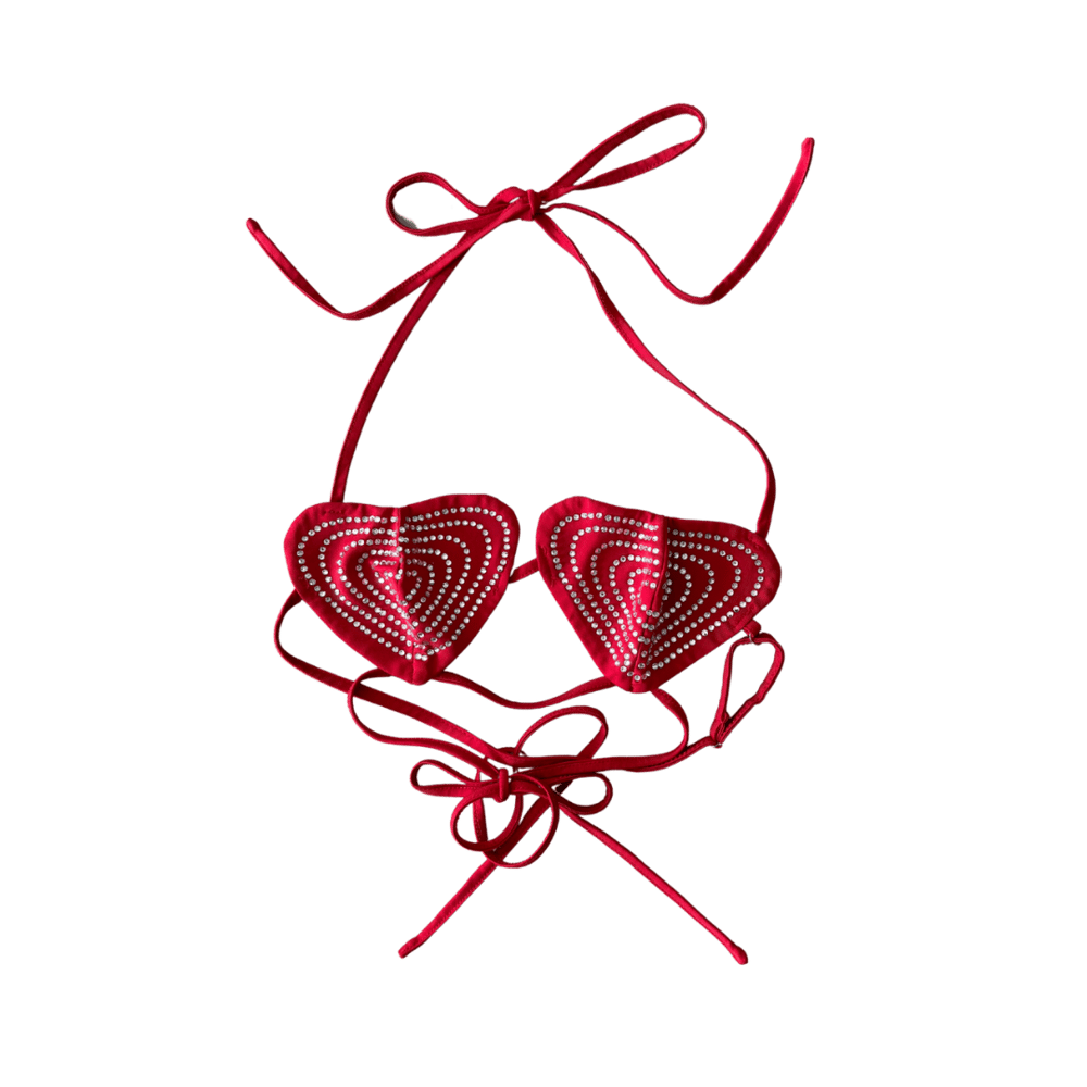 Image of STUDDED RED HEART BRA TOP