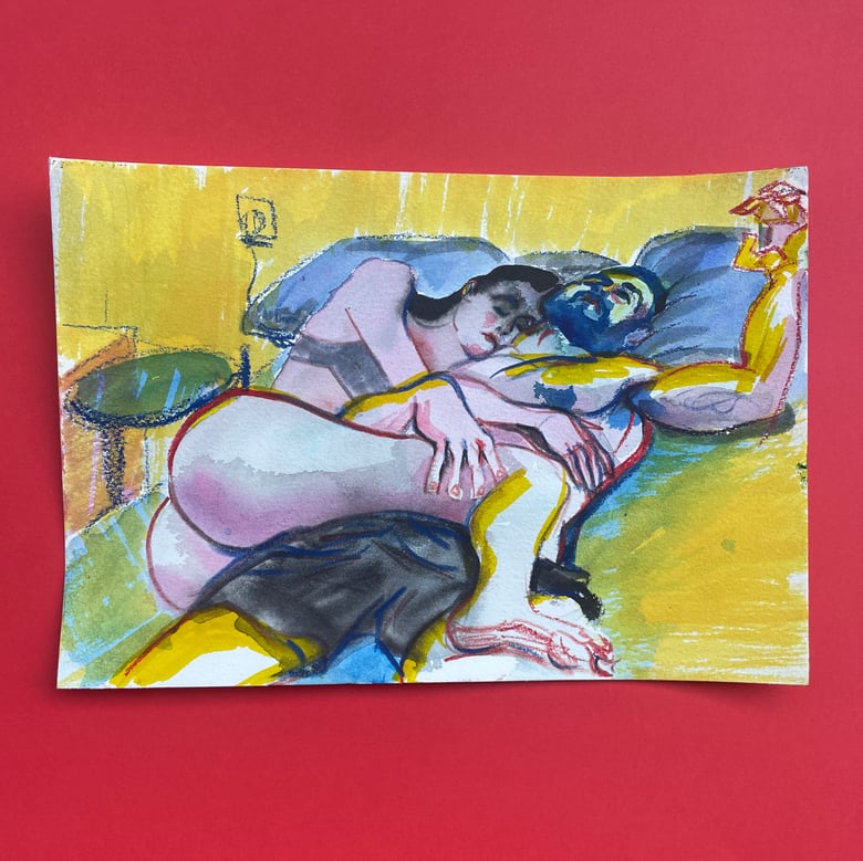 Image of Original Piece "Cuddling" mixed technique on paper (1/1)