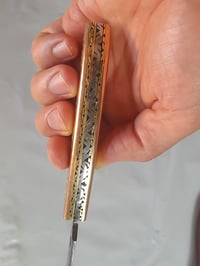 Image 5 of Luxury Handmade Damascus Folding Knife Decorated Engraved Brass Handle Leather Sheath Gift