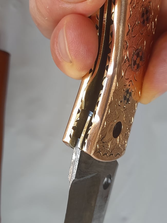 Luxury Handmade Damascus Folding Knife Decorated Engraved Brass Handle Leather Sheath Gift