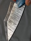 Hand Forged Damascus Fixed Knife Tanto Point Blue Bone Handle Leather Sheath