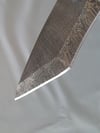 Hand Forged Damascus Fixed Knife Tanto Point Blue Bone Handle Leather Sheath