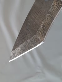 Image 7 of Hand Forged Damascus Fixed Knife Tanto Point Blue Bone Handle Leather Sheath