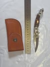 Hand Forged Damascus Folding Knife Luxury Mosaic Pin Black Wood Handle Leather Sheath