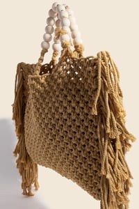 Image 2 of Wooden Beaded Handle Braided Tote Bag