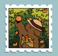 Picking oranges stamp sticker