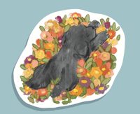 Pencil Grey Dog In Flowers