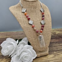Image 1 of Orange Agate Owl Charm Jar Necklace 