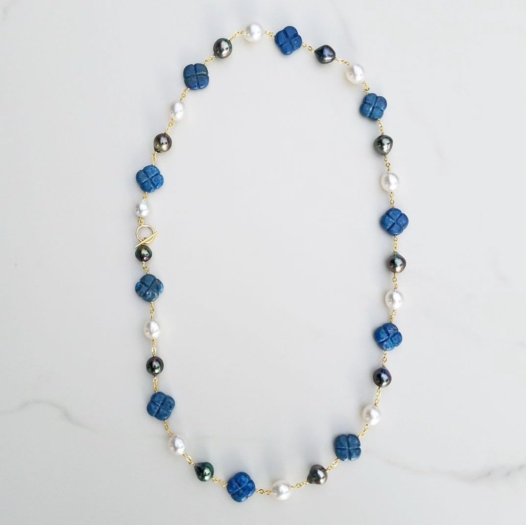 Lapis Clover & Pearl Necklace