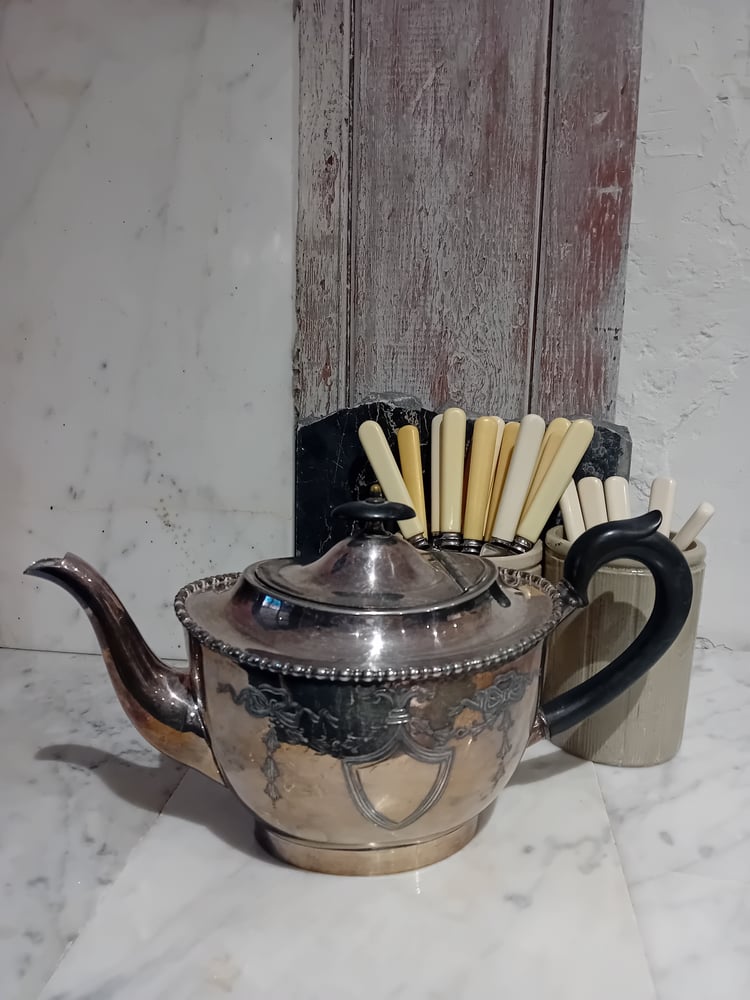 Image of Antique Silver Tea Pot Georgian Style Country House Decor