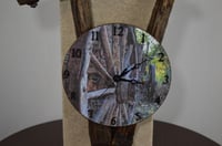 Image 8 of Vintage Country Wagon Wheel Clock, Authentic Weathered Wood, #599