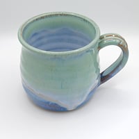 Image 2 of Chunky rippled mug. Green on Blue