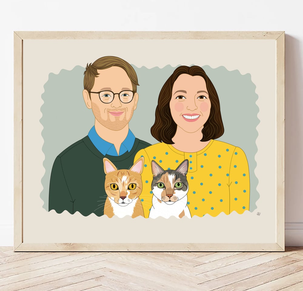 Image of Custom Couple Portraits with Pets