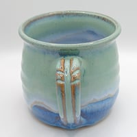 Image 3 of Chunky rippled mug. Green on Blue