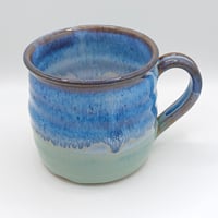 Image 2 of Chunky rippled mug. Blue on Green