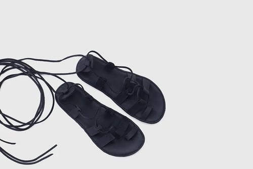 Image of Terra - Lace up leather sandals in Black