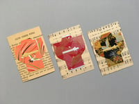 Image 1 of Japanese Kimono Crane Original ACEO Art Mixed Media Collage Swirl Paper Set of 3