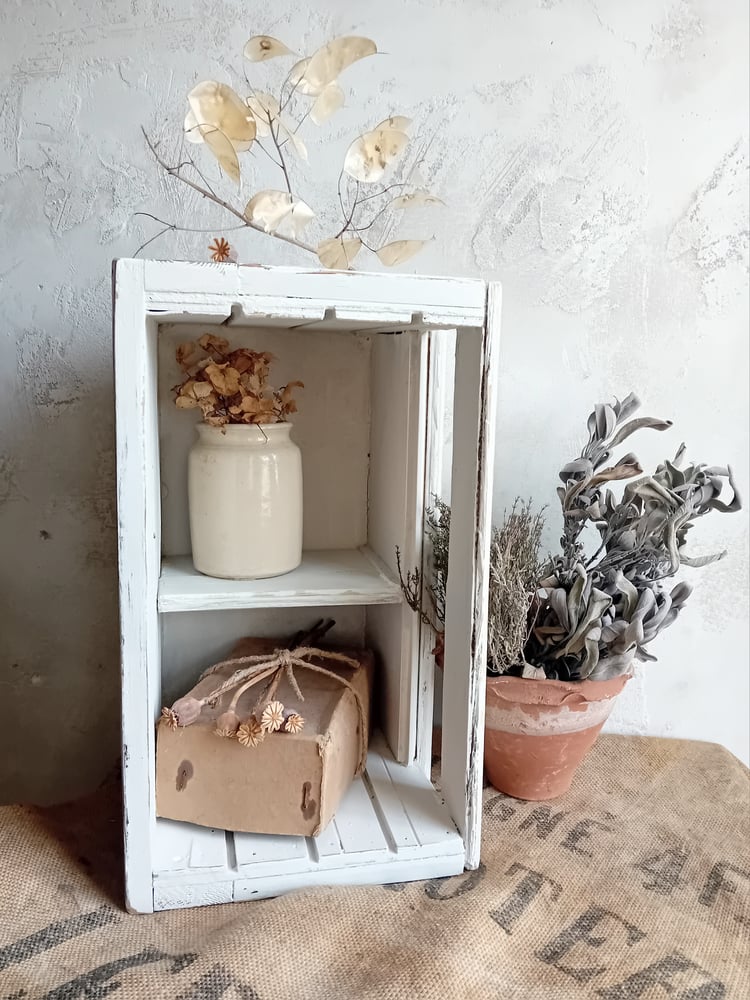 Image of Handmade Vintage Timber Rustic Country Painted Cubby Shelf Crate Box