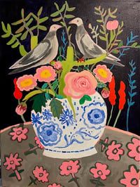 Pigeons with a Pink Rose