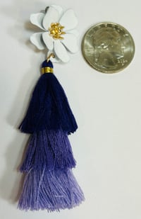 Image 5 of White Flower w Purple Tassel Earrings