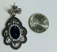 Image 2 of Navy Blue Antique Rhinestone Bow Earrings