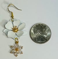Image 4 of White & Rhinestone Flower Earrings