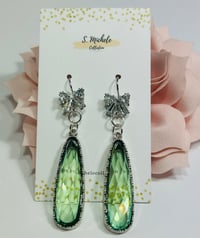 Image 2 of Rhinestone Bow w Olive Drop Earrings